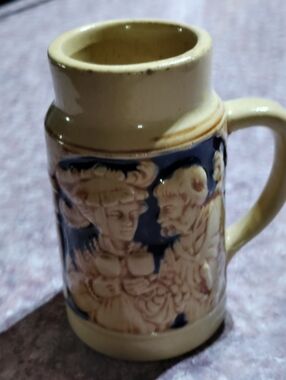 Ceramic Relief Decorative Stein - Cream and Navy